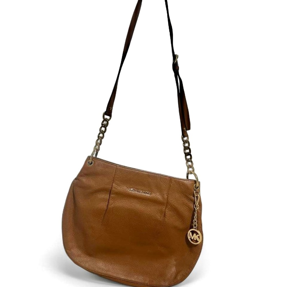 Michael Kors Classy Brown Genuine Leather Shoulder Bag with Gold Chain Strap